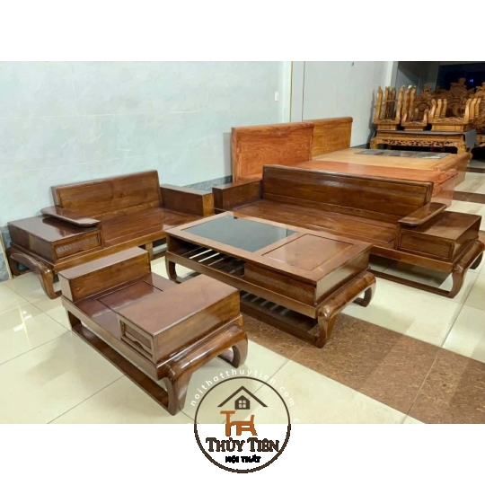 Sofa đùi gà 2 văng màu óc chó kèm nệm 