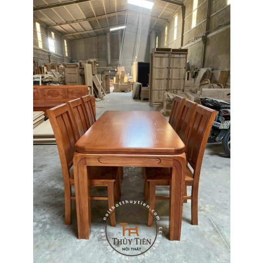Bàn ăn gỗ sồi pháp vuông 6 ghế đẹp