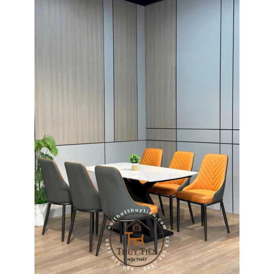 Bộ Bàn Ăn Mặt Đá Cao Cấp 4/6/8 Ghế Xương Cá bọc da PU cao cấp , Thiết Kế Hiện Đại