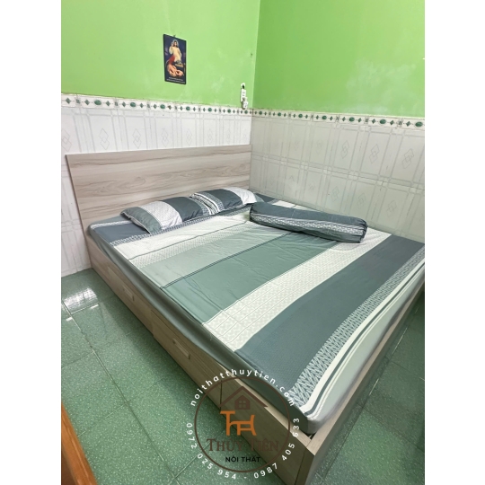 Giường ngủ mdf lõi xanh chống ẩm có hộc kéo