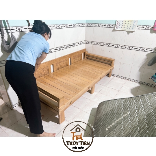 Ghế gấp thành giường- Giường gấp đa năng thông minh- Trường Kỷ gỗ sồi bền đẹp cực chắn chắn