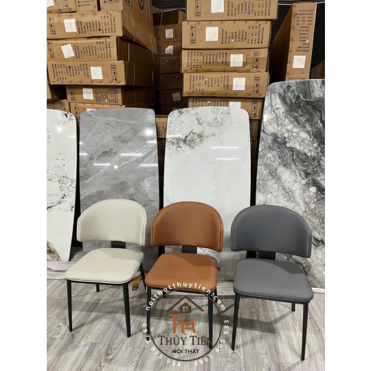 Ghế ăn Leon nhập khẩu cao cấp, ghế bọc da PU, chân côn bọc ống đồng 