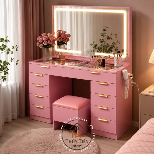 💖 BÀN TRANG ĐIỂM LED  SƠN 2K-  GƯƠNG CẢM ỨNG | KÈM GHẾ | SIÊU NHIỀU NGĂN