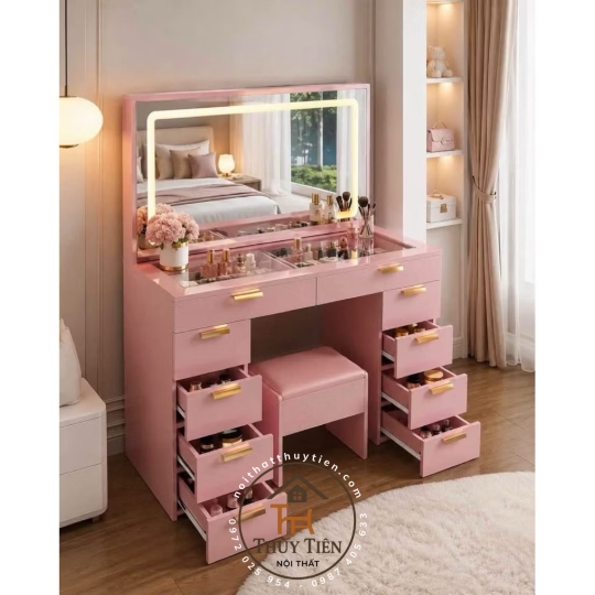💖 BÀN TRANG ĐIỂM LED  SƠN 2K-  GƯƠNG CẢM ỨNG | KÈM GHẾ | SIÊU NHIỀU NGĂN