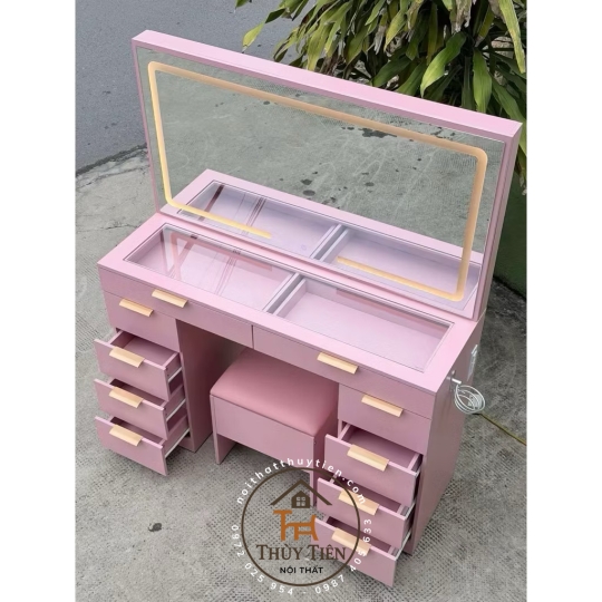 💖 BÀN TRANG ĐIỂM LED  SƠN 2K-  GƯƠNG CẢM ỨNG | KÈM GHẾ | SIÊU NHIỀU NGĂN