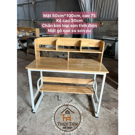 Bàn học sinh chân sắt mặt gỗ cao su tự nhiên - 001