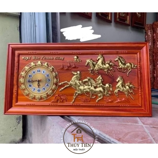 Tranh Đồng Hồ Treo Tường Gỗ Hương Điêu Khắc Nguyên Tấm Mã Đáo Thành Công