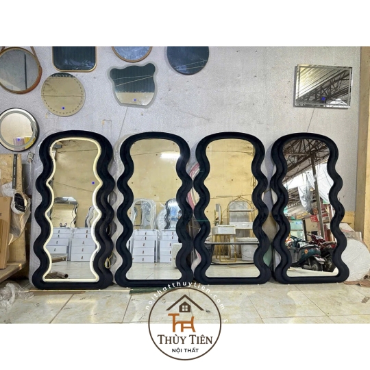 Gương Lượn Sóng Bọc Nỉ Đầu Tròn Nịnh Dáng, Hàng Nỉ Dày Dặn Decor Phòng