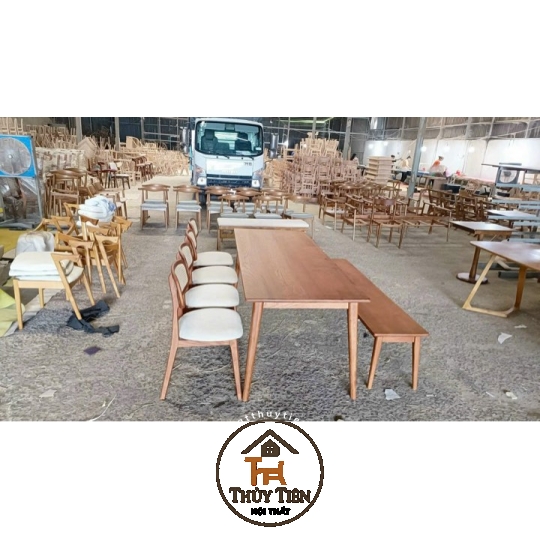 Bộ bàn ăn ghế Secco kết hợp ghế băng và bàn gỗ ash