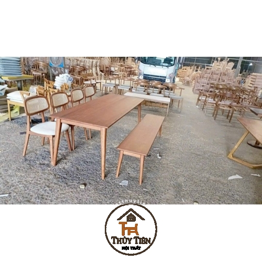 Bộ bàn ăn ghế Secco kết hợp ghế băng và bàn gỗ ash
