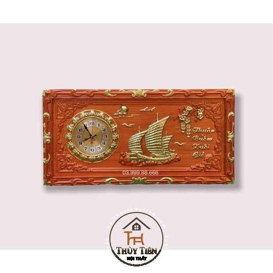 Tranh Đồng Hồ Gỗ Hương Điêu Khắc Nguyên Tấm (KT 41x81cm) Khung viền hoa lá tây - Nhiều mẫu
