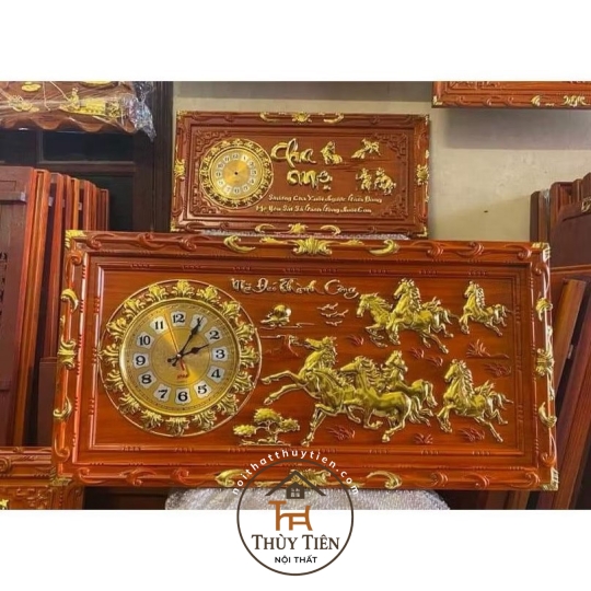 Tranh Đồng Hồ Gỗ Hương Điêu Khắc Nguyên Tấm (KT 41x81cm) Khung viền hoa lá tây - Nhiều mẫu