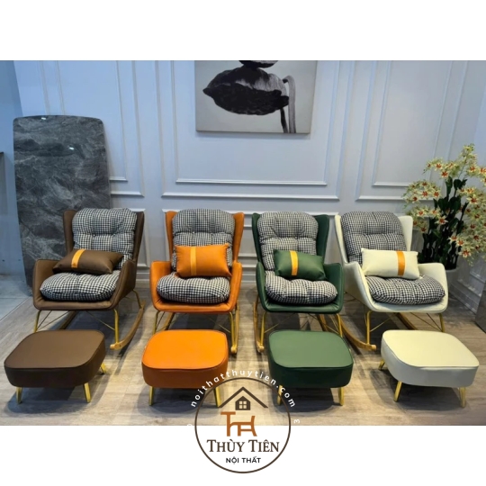 [TẶNG KÈM ĐÔN] Ghế bập bênh hàng nhập khẩu cao cấp ghế sofa thư giãn da kết hợp với nỉ phong cách Bắc Âu hàng loại 1