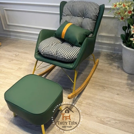 [TẶNG KÈM ĐÔN] Ghế bập bênh hàng nhập khẩu cao cấp ghế sofa thư giãn da kết hợp với nỉ phong cách Bắc Âu hàng loại 1