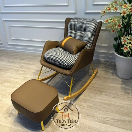 [TẶNG KÈM ĐÔN] Ghế bập bênh hàng nhập khẩu cao cấp ghế sofa thư giãn da kết hợp với nỉ phong cách Bắc Âu hàng loại 1