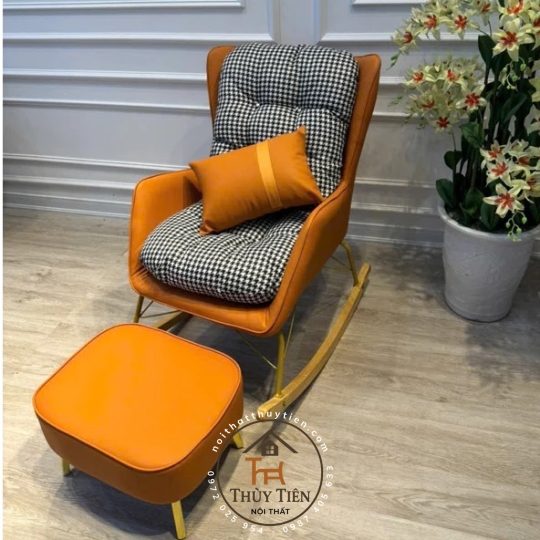 [TẶNG KÈM ĐÔN] Ghế bập bênh hàng nhập khẩu cao cấp ghế sofa thư giãn da kết hợp với nỉ phong cách Bắc Âu hàng loại 1