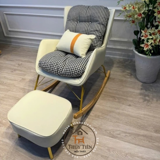 [TẶNG KÈM ĐÔN] Ghế bập bênh hàng nhập khẩu cao cấp ghế sofa thư giãn da kết hợp với nỉ phong cách Bắc Âu hàng loại 1