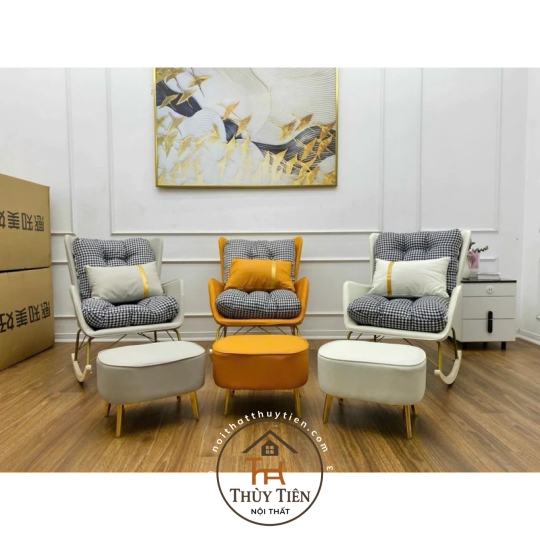 [TẶNG KÈM ĐÔN] Ghế bập bênh hàng nhập khẩu cao cấp ghế sofa thư giãn da kết hợp với nỉ phong cách Bắc Âu hàng loại 1