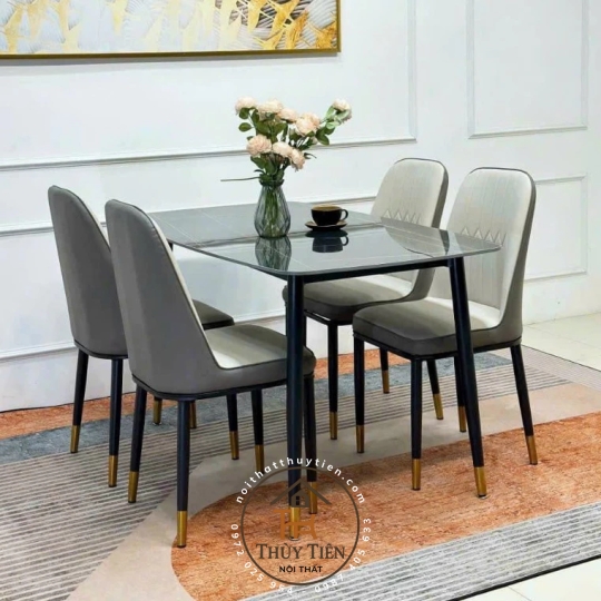 Bộ Bàn Ăn Ghế Monet Không Tay bọc da PU Cao Cấp, Chân côn bọc ống đồng, Đủ Màu Sắc Kích Thước