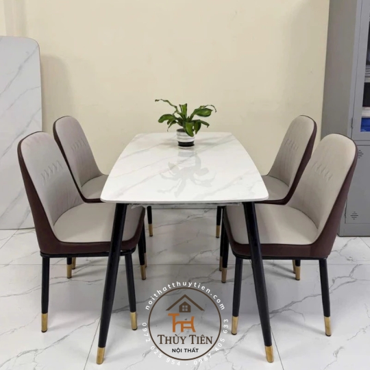 Bộ Bàn Ăn Ghế Monet Không Tay bọc da PU Cao Cấp, Chân côn bọc ống đồng, Đủ Màu Sắc Kích Thước