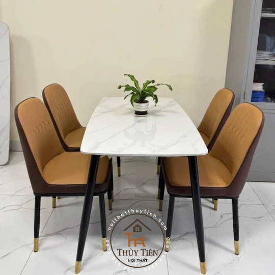 Bộ Bàn Ăn Ghế Monet Không Tay bọc da PU Cao Cấp, Chân côn bọc ống đồng, Đủ Màu Sắc Kích Thước