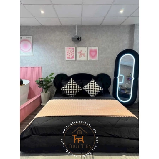 Giường kẹo dẻo bọc nệm xung quanh chống va đập kèm đầu giường