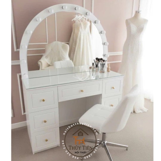 Bàn makeup kèm gương led bàn trang điểm gỗ MDF lõi xanh chuyên nghiệp giá tại xưởng