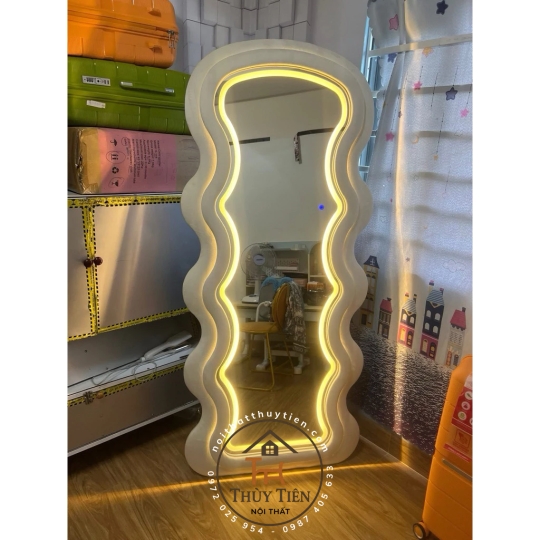 Gương Lượn Sóng Bọc Nỉ Đầu Tròn Nịnh Dáng, Hàng Nỉ Dày Dặn Decor Phòng