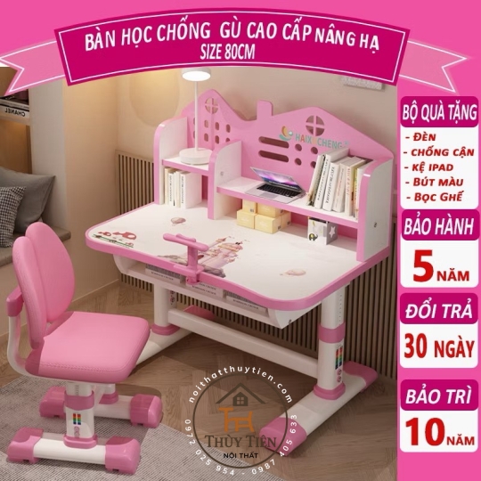 Bộ Bàn Ghế Học Sinh X03 Có Giá Sách, Bàn Học Cho Bé Tiểu Học Nâng Hạ Chiều Cao Linh Hoạt 