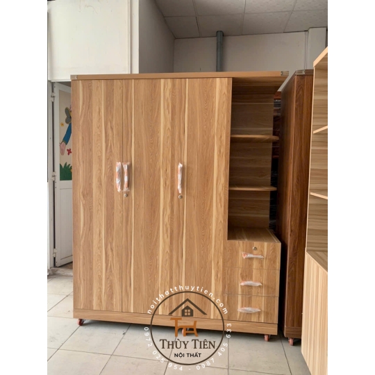 Tủ quần áo gỗ MDF cửa mở kệ kéo ngoài nhiều mẫu- TQAMDF 035