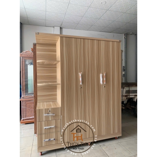 Tủ quần áo gỗ MDF cửa mở kệ kéo ngoài nhiều mẫu- TQAMDF 035