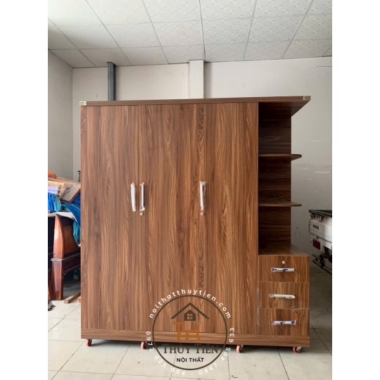 Tủ quần áo gỗ MDF cửa mở kệ kéo ngoài nhiều mẫu- TQAMDF 035