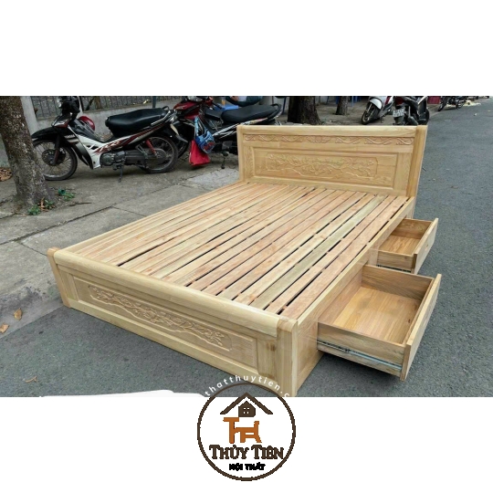 Giường ngủ Gỗ Sồi có hộc