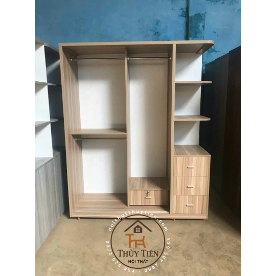Tủ quần áo gỗ MDF cửa mở kệ kéo ngoài nhiều mẫu- TQAMDF 035