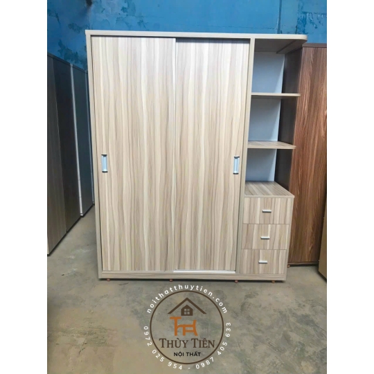 Tủ quần áo gỗ MDF cửa mở kệ kéo ngoài nhiều mẫu- TQAMDF 035