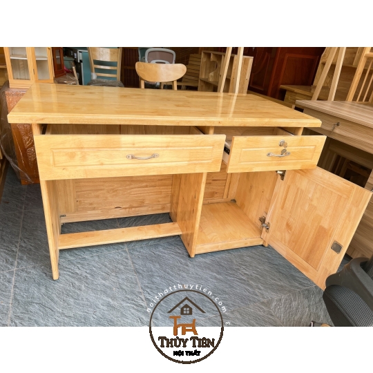 Bàn làm việc gỗ cao su tự nhiên 1m, 1m2, 1m4
