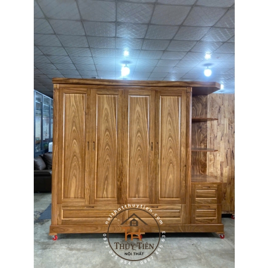 Tủ quần áo gỗ hương xám có kệ ngoài