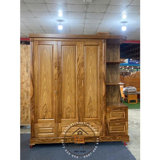 Tủ quần áo gỗ hương xám có kệ ngoài