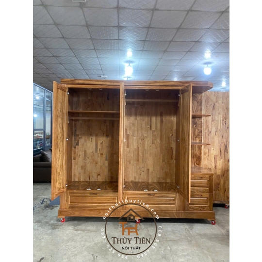 Tủ quần áo gỗ hương xám có kệ ngoài