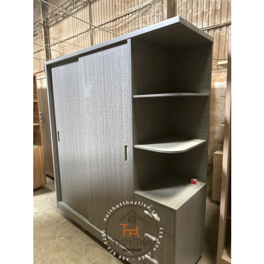 Tủ quần áo MDF lõi xanh cửa lùa có kệ ngoài ngang 1m6