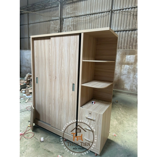 Tủ quần áo MDF lõi xanh cửa lùa có kệ ngoài ngang 1m6