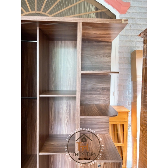 Tủ quần áo MDF lõi xanh cửa lùa có kệ ngoài ngang 1m6