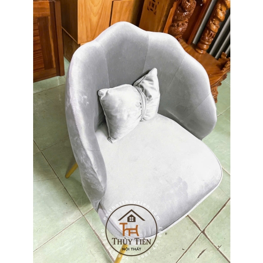 Ghế Vương Miện Thiết Kế Nỉ Nhung Cao Cấp, Kèm Gối Nơ Tinh Tế, Phù Hợp Cho Bàn Makeup và Làm Nail Sang Trọng