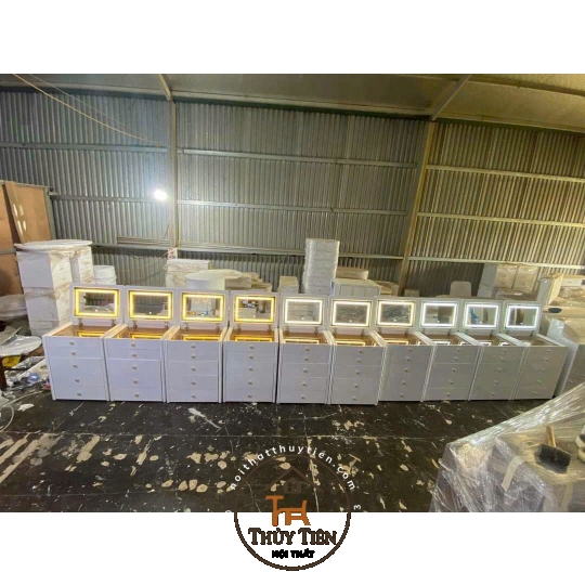 Bàn trang điểm thông minh gấp gọn đa năng sơn 2k kèm gương led 3 màu