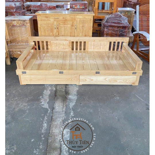 Ghế gấp- Giường gấp đa năng thông minh- Trường Kỷ gỗ sồi  có hộc kéo