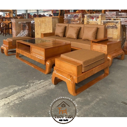 Bộ bàn ghế sofa gỗ sồi nệm kính đầy đủ
