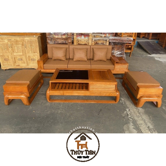 Bộ bàn ghế sofa gỗ sồi nệm kính đầy đủ