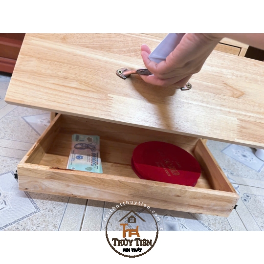 Tủ đầu giường gỗ cao su kiêm loa bluetooth kết hợp sạc điện thoại ko dây có ngăn ẩn giấu tiền thẻ từ 