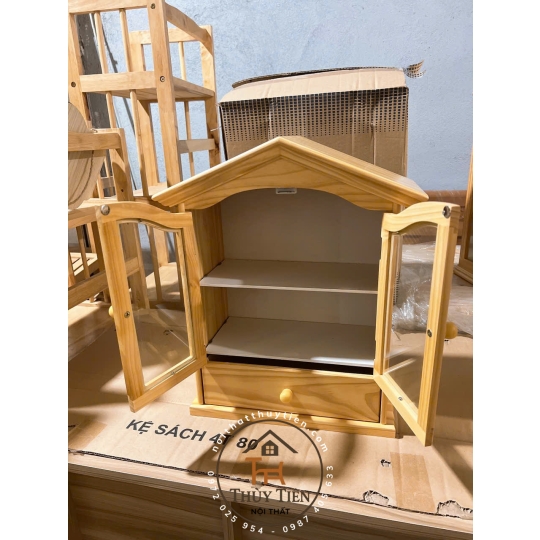 Tủ Thuốc gỗ thông hình mái nhà (có hộc)