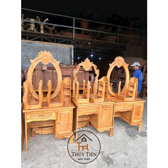 Bàn trang điểm gỗ gõ đỏ ngang 80cm kèm ghế